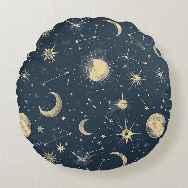 Celestial Constellation - Starry Night (3) Round Cushion (Front)