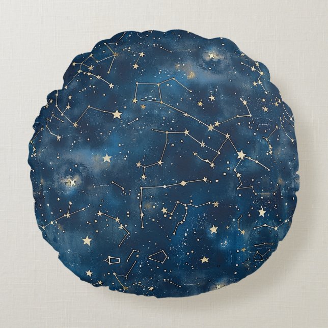Celestial Constellation - Starry Night (6) Round Cushion (Front)