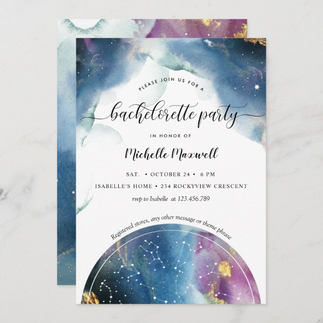 Celestial Constellations Stars Bachelorette Party Invitation (Front/Back)