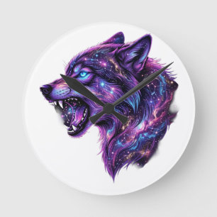 Celestial Cosmic Galaxy Wolf Roar Graphic T-Shirt Round Clock