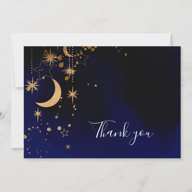 Celestial Cosmic Moon And Stars Thank You Card (Front)