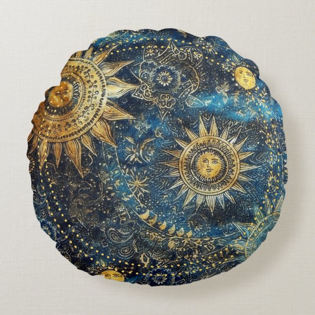 Celestial Cosmic Stars Planets Round Pillow (Front)
