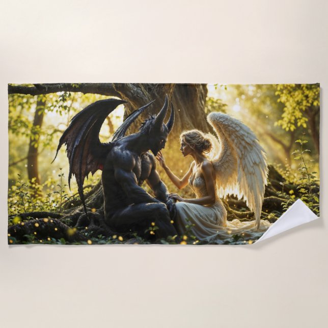 Celestial creatures angel demon fantasy beach towel (Front)