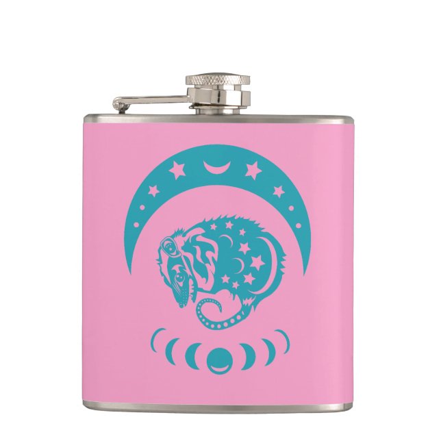 Celestial Crecent Moon Possum Whimsical Nature  Hip Flask (Front)