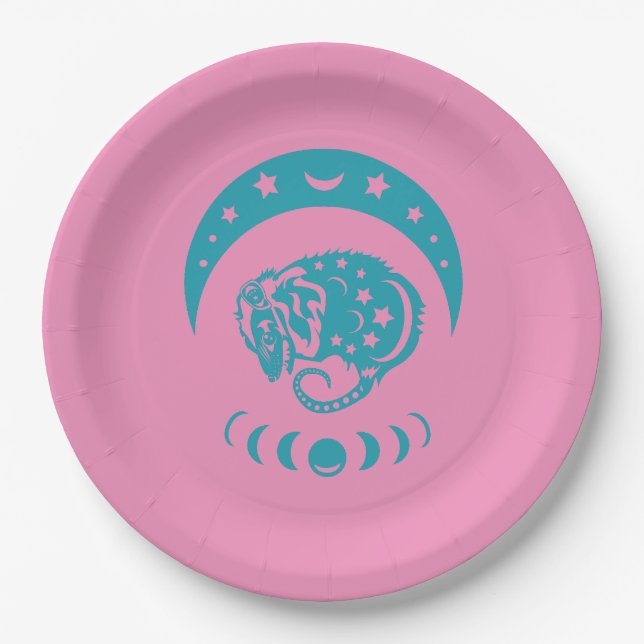 Celestial Crecent Moon Possum Whimsical Nature  Paper Plate (Front)