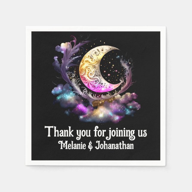 Celestial crescent lunar moon chic stars night napkin (Front)