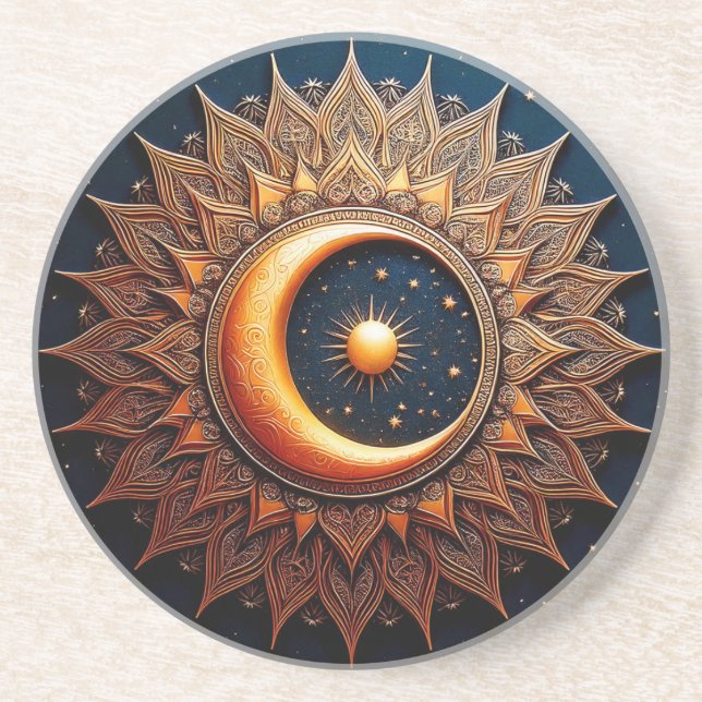 Celestial Crescent Moon and Sun Coaster (Front)