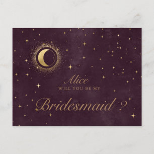 celestial crescent moon bridesmaid Invitation Post Postcard
