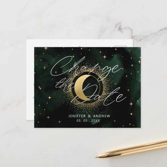 Celestial Crescent Moon Change The Date Postcard (Front/Back In Situ)