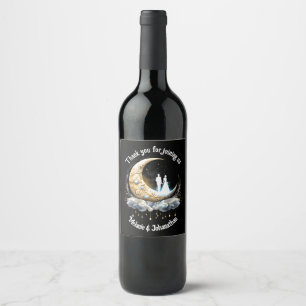 Celestial crescent moon couple silhouette starry  wine label