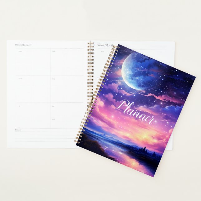 Celestial Crescent Moon Fantasy Nightscape Artwork Planner (Display)