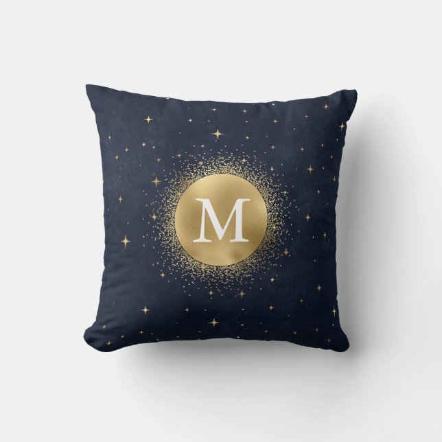 celestial crescent moon gold Monogram Cushion (Front)