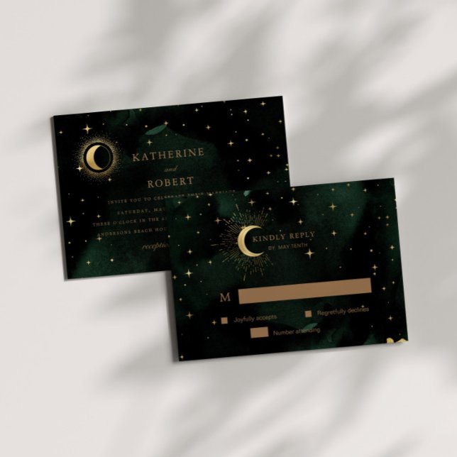 Celestial Crescent Moon Gold RSVP Response Card (Creator Uploaded)