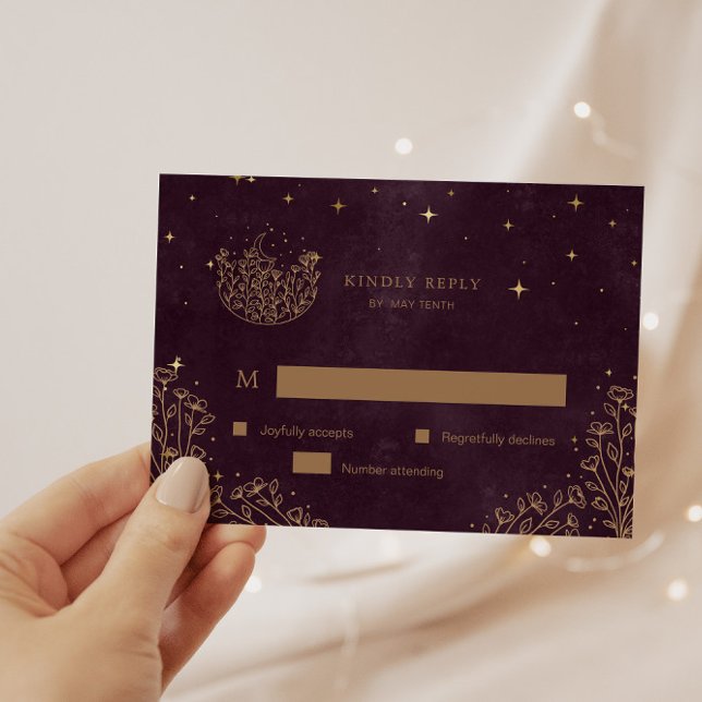 Celestial Crescent Moon Gold RSVP Response Card (Creator Uploaded)