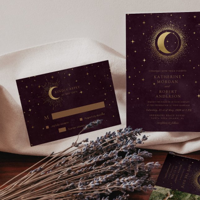 Celestial Crescent Moon Gold RSVP Response Card (Creator Uploaded)