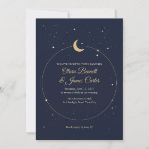 Celestial Crescent Moon Orbit Wedding Invitation