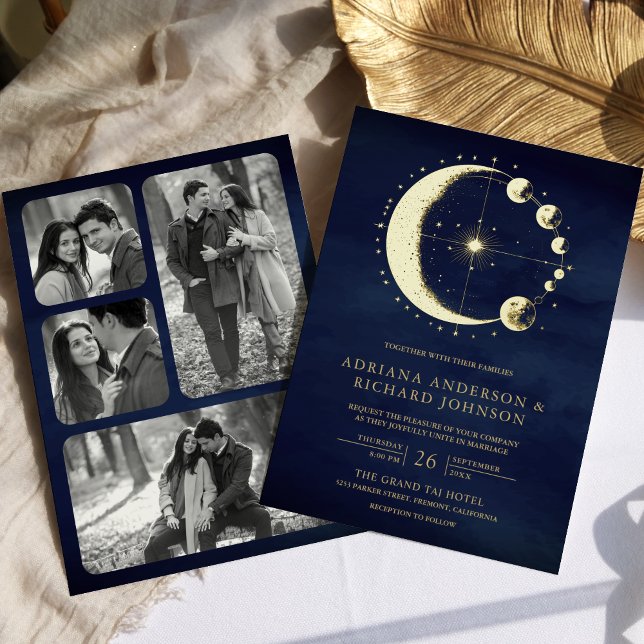 Celestial Crescent Moon Phases Blue Wedding Gold (Creator Uploaded)