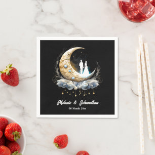 Celestial crescent moon starry night couple chic napkin