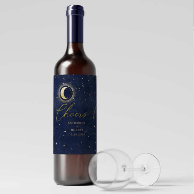 Celestial Crescent Moon Wedding Wine Label Set (Creator Uploaded)