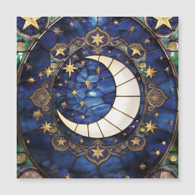 Celestial Crescent Ornate Stained-Glass Moon (Front)