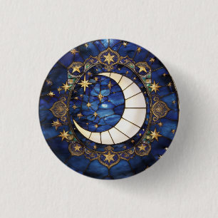 Celestial Crescent Ornate Stained-Glass Moon 3 Cm Round Badge