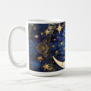 Celestial Crescent Ornate Stained-Glass Moon Coffee Mug