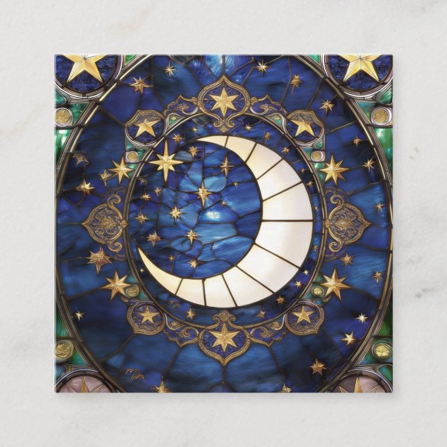 Celestial Crescent Ornate Stained-Glass Moon Enclosure Card (Front)