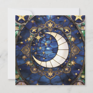 Celestial Crescent Ornate Stained-Glass Moon Invitation