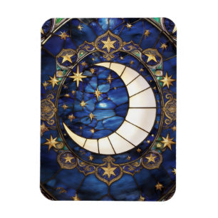 Celestial Crescent Ornate Stained-Glass Moon Magnet