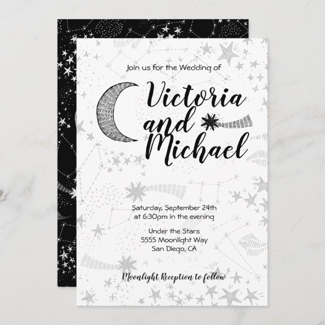 Celestial Cresent Moon Wedding Invitations (Front/Back)