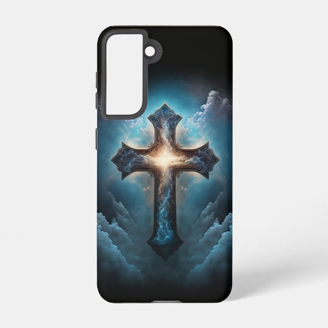Celestial Cross in Heart Clouds Samsung Galaxy S21 Case (Back)