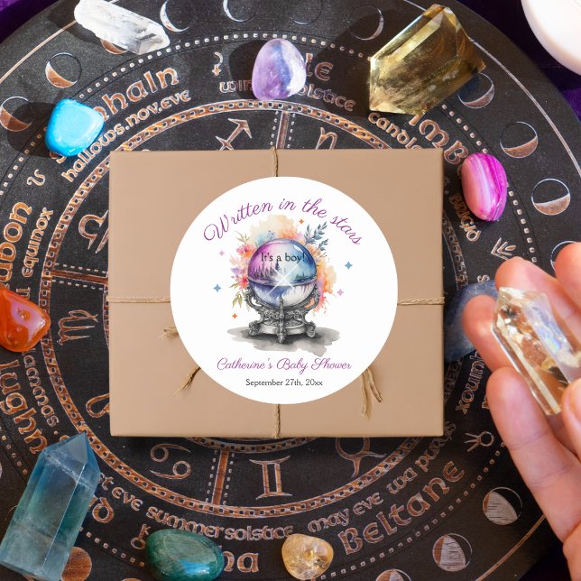 Celestial Crystal Ball Astrology Baby Shower  Classic Round Sticker (Creator Uploaded)