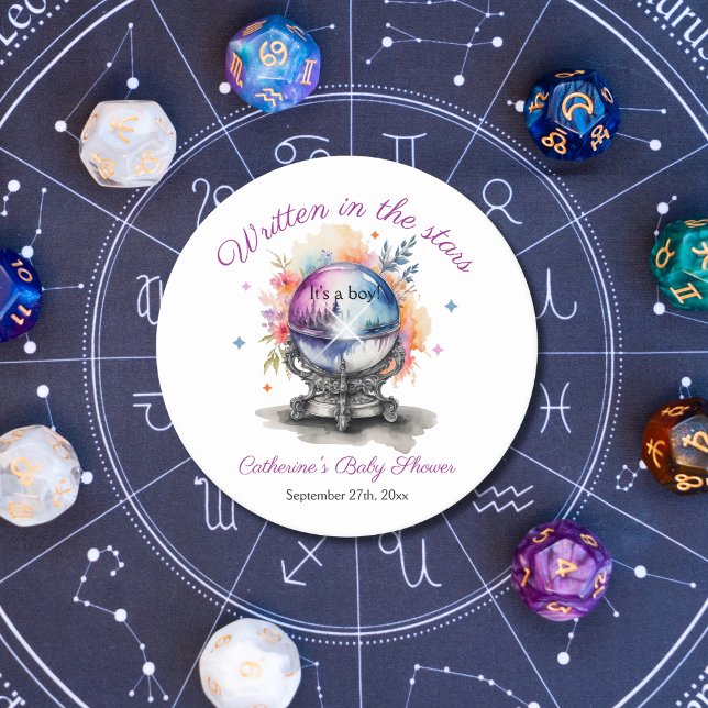 Celestial Crystal Ball Astrology Baby Shower  Round Paper Coaster (Creator Uploaded)
