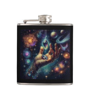 Celestial Crystal in the Palm Galaxy Spacy  Hip Flask