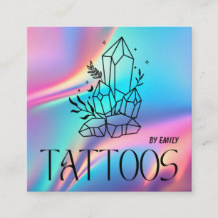 Celestial Crystal Tattoo Salon Holographic Square Business Card