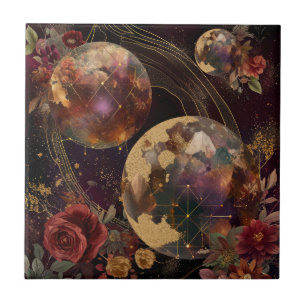 Celestial Crystal World Gold Purple Galaxy Ceramic Tile