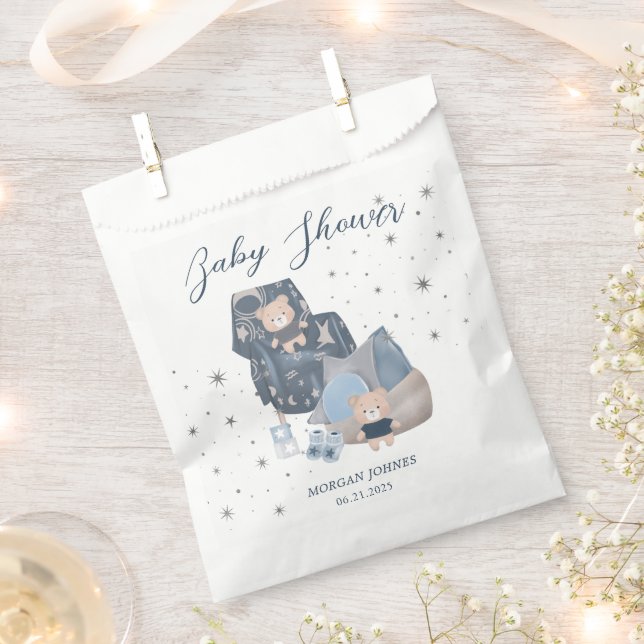 Celestial Cute Bear Stars Baby Shower Favour Bag (Clipped)