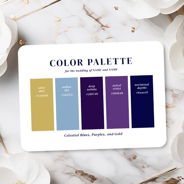 Celestial Dark Blue & Purple Wedding Colour Palett Enclosure Card (Complete your wedding planning with the "Celine" wedding suite color palette swatch card.)