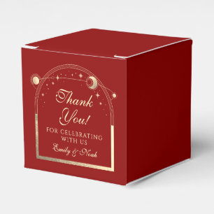 Celestial Dark Red Gold Sun Moon Stars Wedding Favour Box