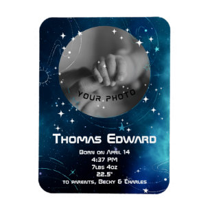 Celestial Deep Blue Outer Space Birth Announcement Magnet
