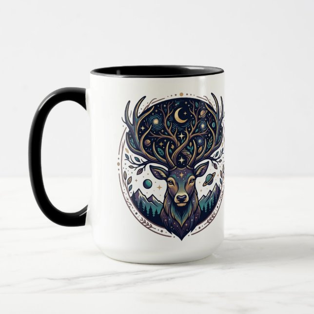 Celestial Deer Mystical Moon & Star Art Stag Mug (Left)