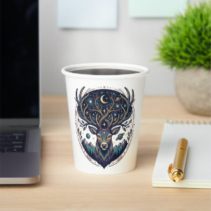 Celestial Deer Mystical Moon & Star Art Stag Paper Cups