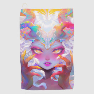 Celestial Demon Girl with Rainbow Horns Golf Towel