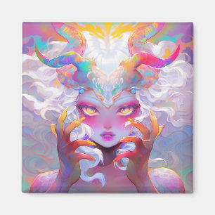 Celestial Demon Girl with Rainbow Horns Magnet