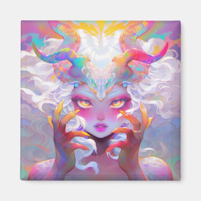 Celestial Demon Girl with Rainbow Horns Magnet (Front)