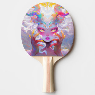 Celestial Demon Girl with Rainbow Horns Ping Pong Paddle