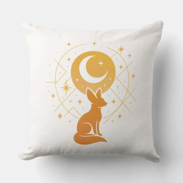 Celestial Desert Fox – Moon and Stars Cosmic  Cushion (Front)