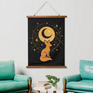 Celestial Desert Fox – Moon and Stars Cosmic  Hanging Tapestry