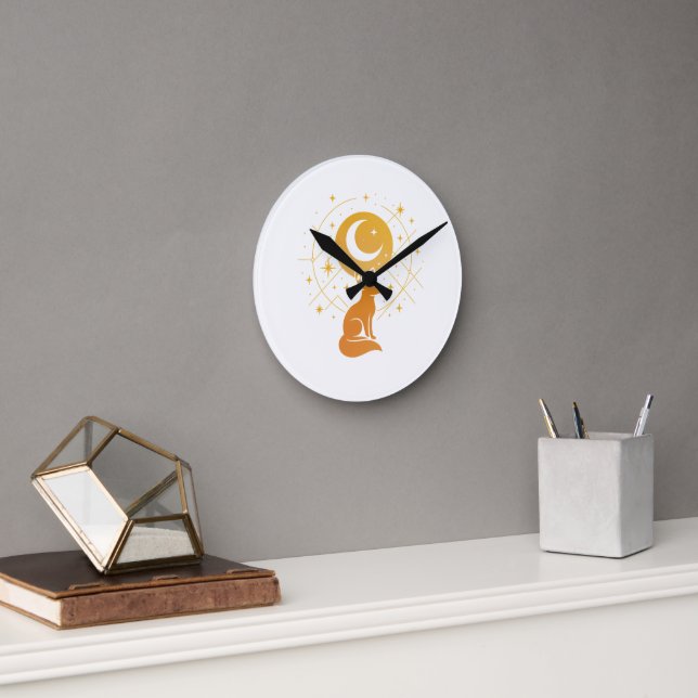 Celestial Desert Fox – Moon and Stars Cosmic  Round Clock (Office)