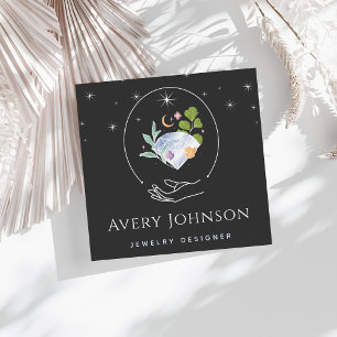 Celestial Diamond Moon Gem Stone Jewellery Designe Square Business Card